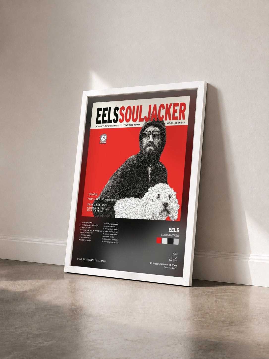 #blanc Tableau de l'album Souljacker de Eels vu de trois quarts, cadre blanc
