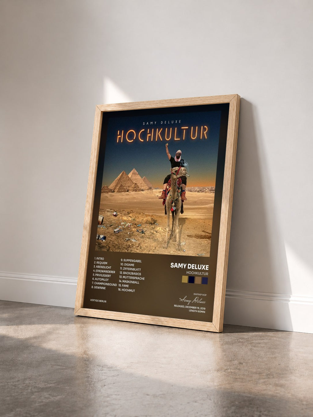 #bois Tableau de l'album Hochkultur de Samy Deluxe vu de trois quarts, cadre en bois brut