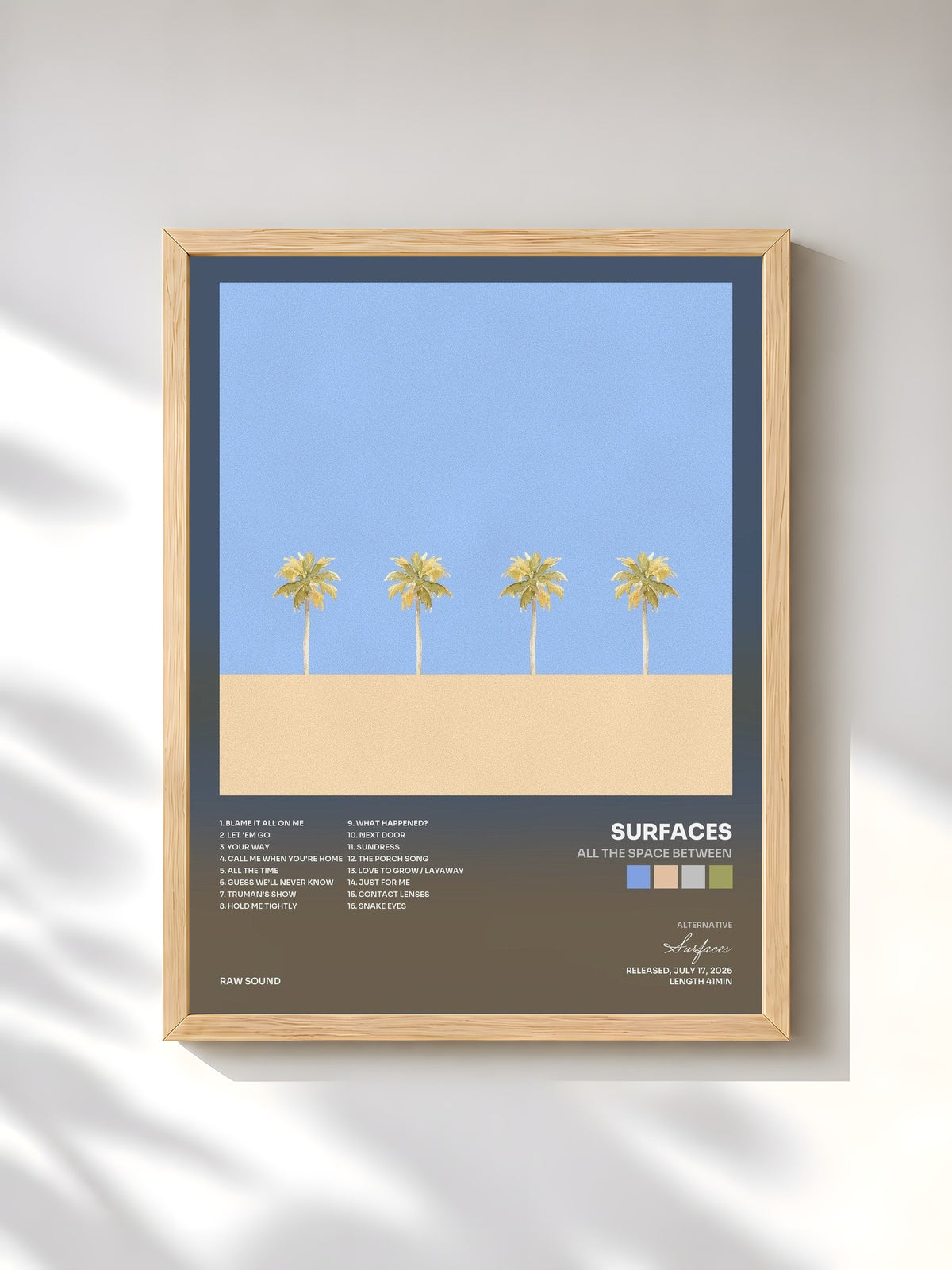 #bois Tableau de l'album All the Space Between de Surfaces, cadre en bois brut, imprimé et encadré en France