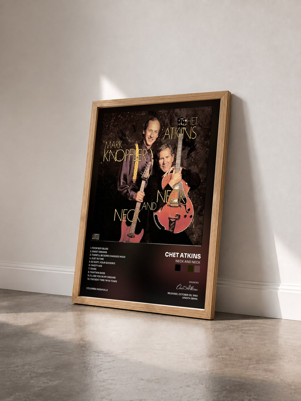#bois Tableau de l'album Neck And Neck de Chet Atkins vu de trois quarts, cadre en bois brut