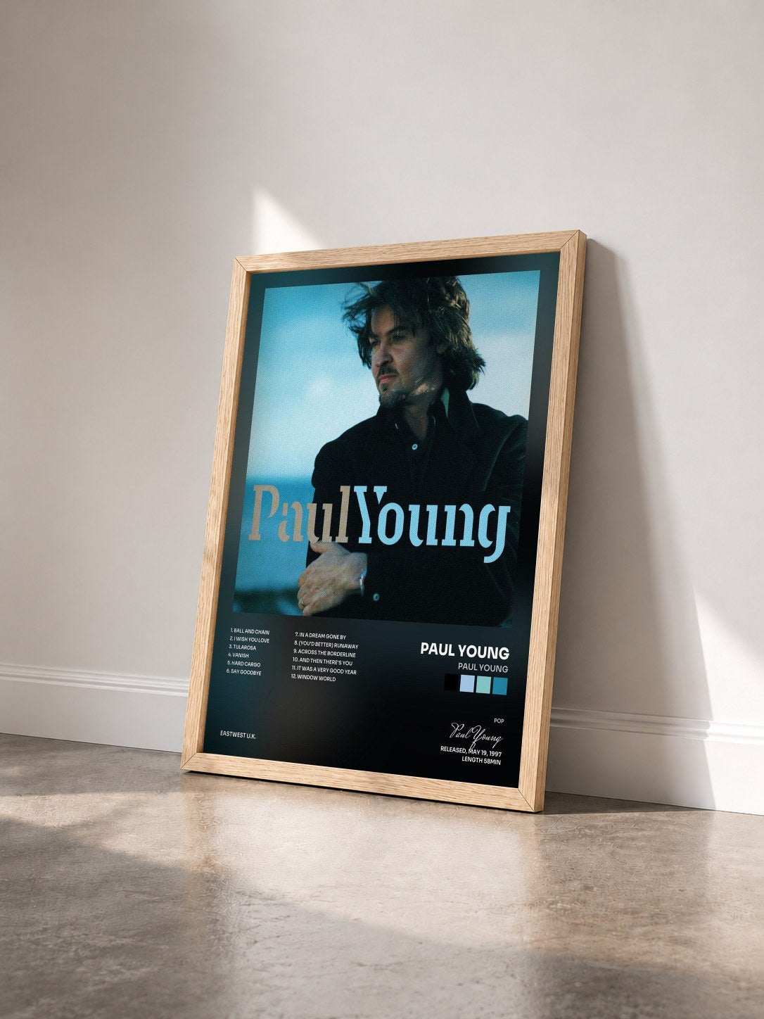#bois Tableau de l'album Paul Young de Paul Young vu de trois quarts, cadre en bois brut