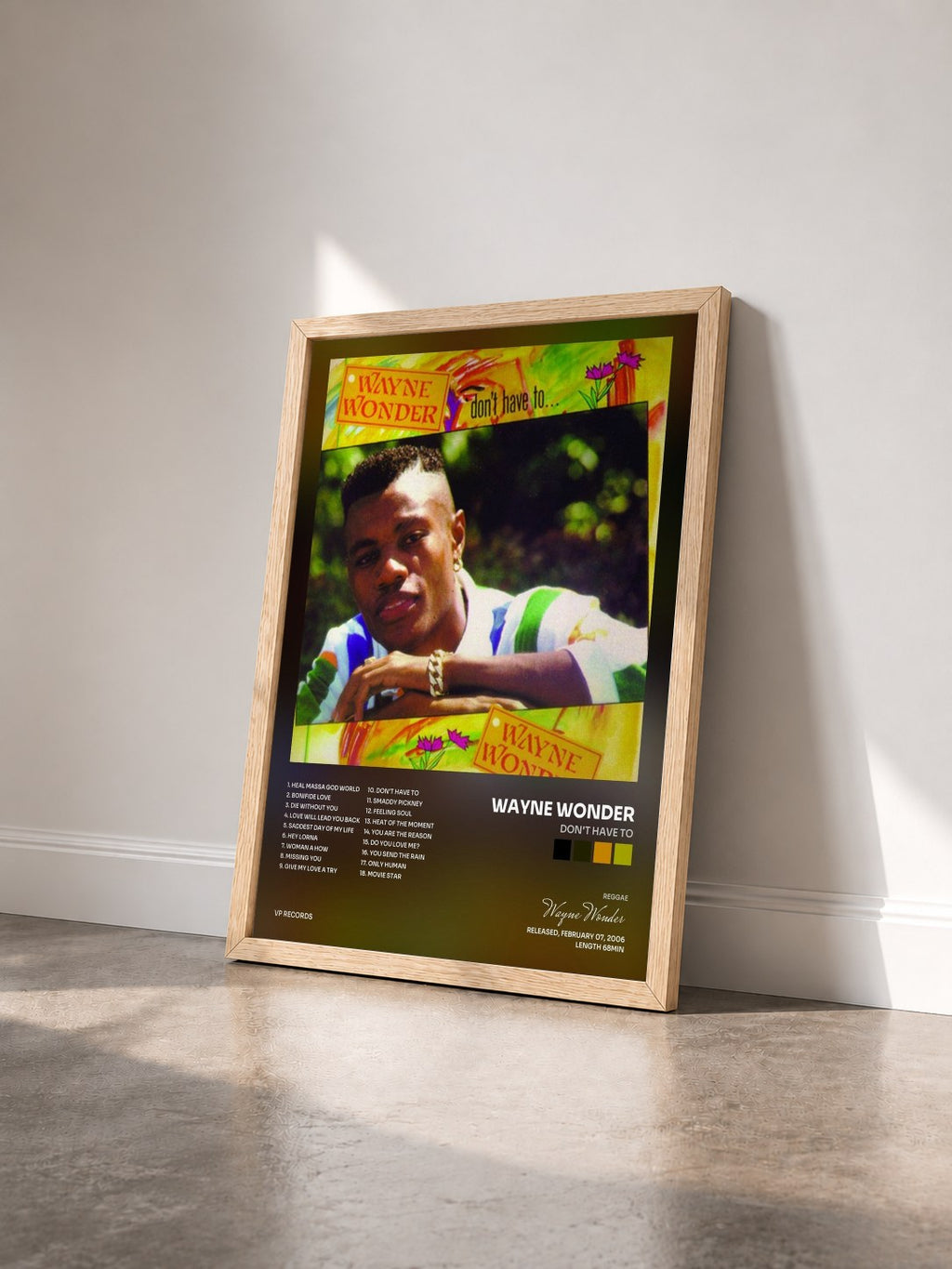 #bois Tableau de l'album Don't Have To de Wayne Wonder vu de trois quarts, cadre en bois brut