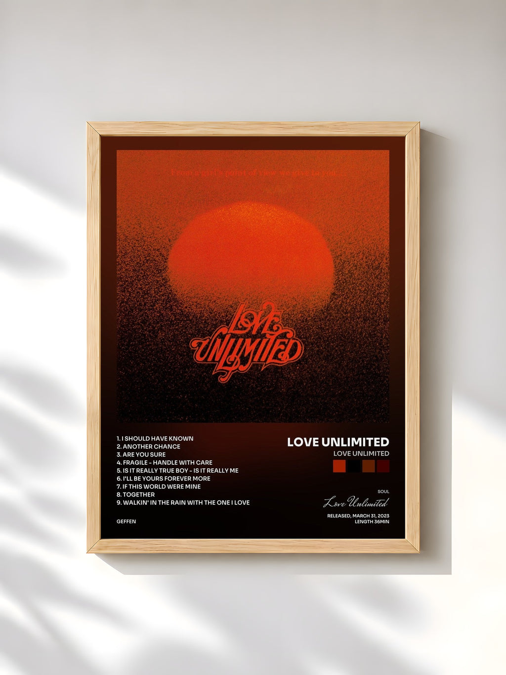 #bois Tableau de l'album Love Unlimited de Love Unlimited, cadre en bois brut, imprimé et encadré en France