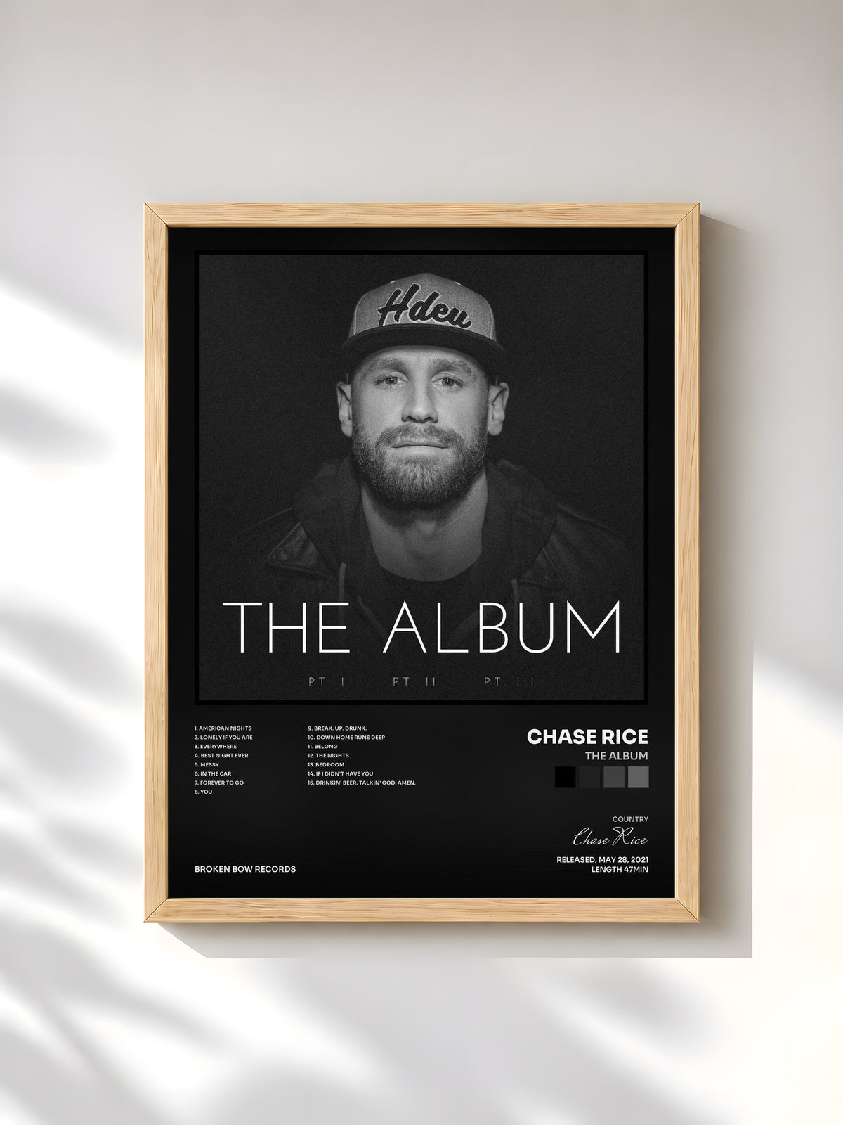 #bois Tableau de l'album The Album de Chase Rice, cadre en bois brut, imprimé et encadré en France