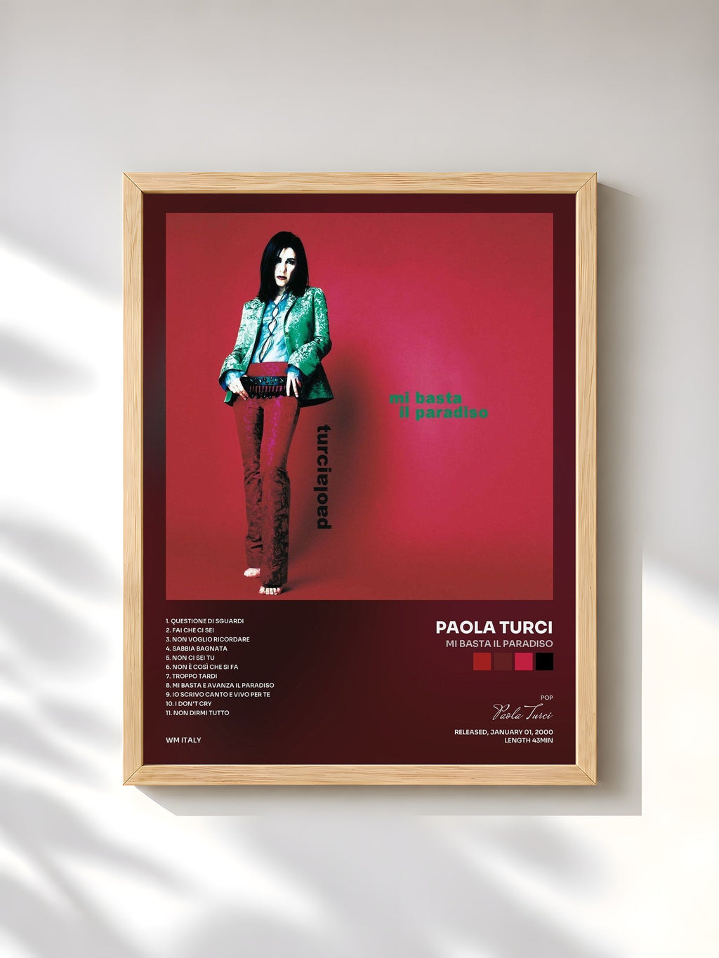 #bois Tableau de l'album Mi Basta Il Paradiso de Paola Turci, cadre en bois brut, imprimé et encadré en France