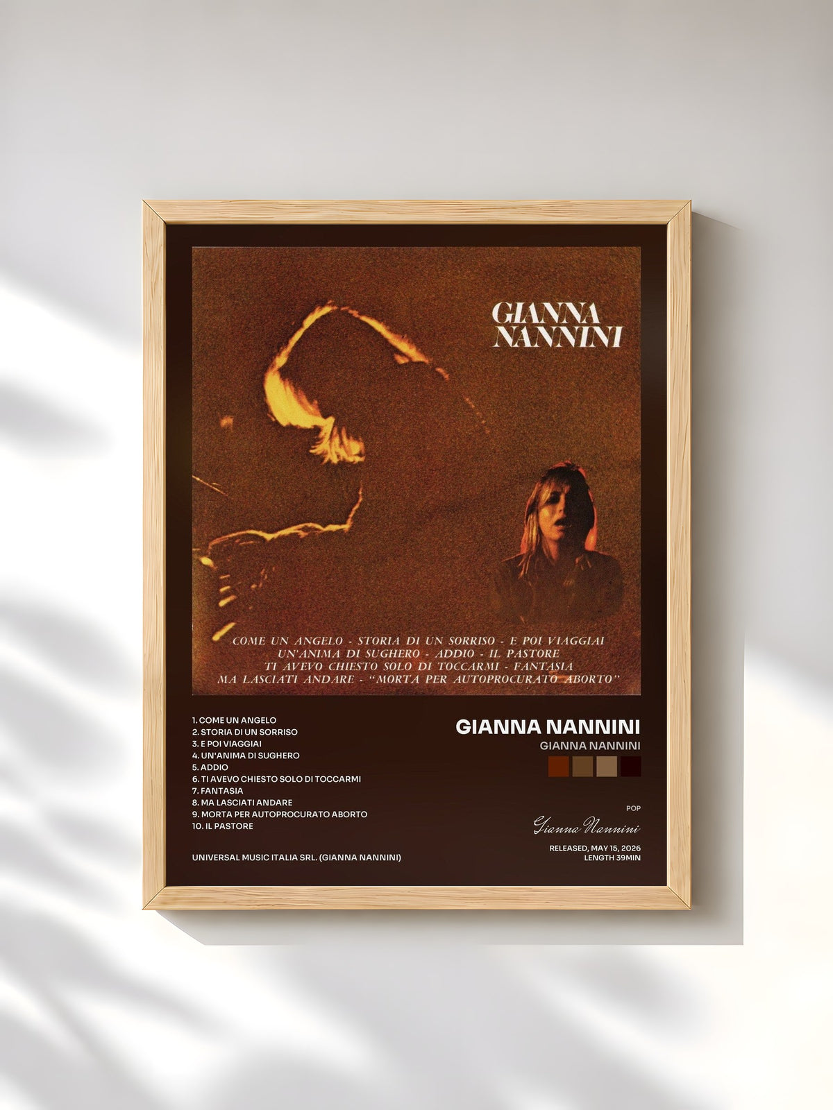 #bois Tableau de l'album Gianna Nannini de Gianna Nannini, cadre en bois brut, imprimé et encadré en France