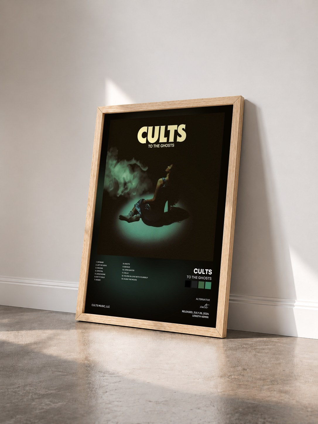 #bois Tableau de l'album To the Ghosts de cults vu de trois quarts, cadre en bois brut