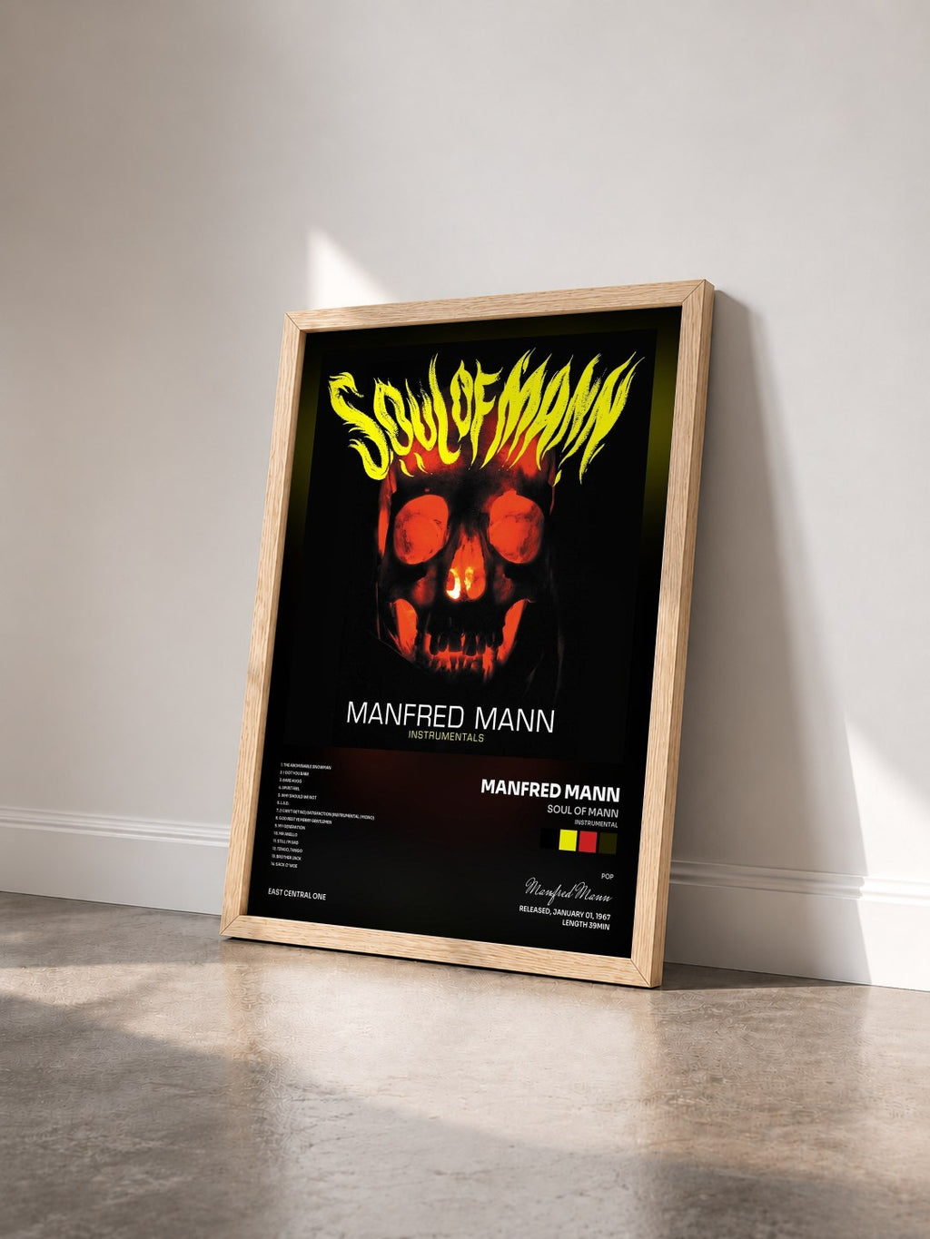 #bois Tableau de l'album Soul of Mann (Instrumental) [Mono] de Manfred Mann vu de trois quarts, cadre en bois brut