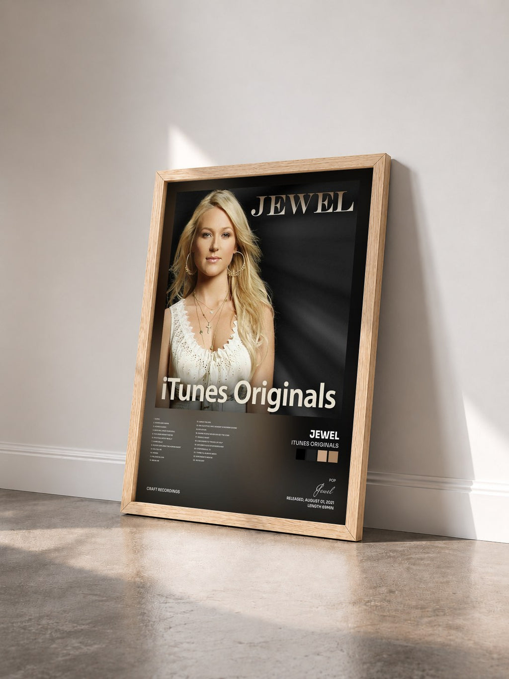 #bois Tableau de l'album iTunes Originals de Jewel vu de trois quarts, cadre en bois brut