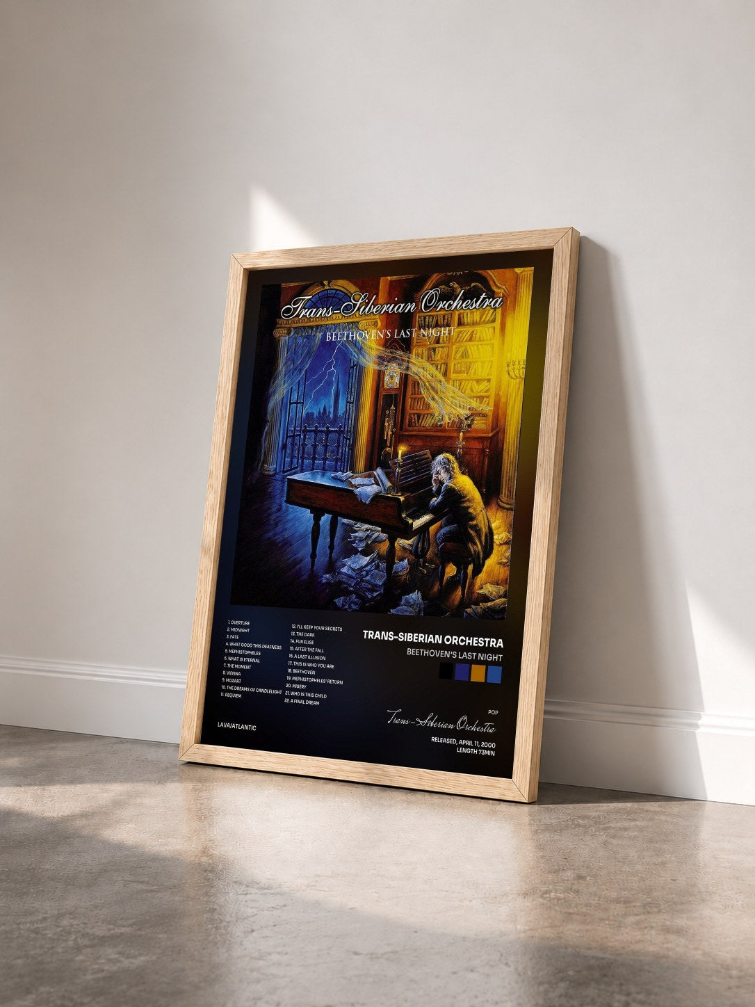 #bois Tableau de l'album Beethoven's Last Night de Trans-Siberian Orchestra vu de trois quarts, cadre en bois brut