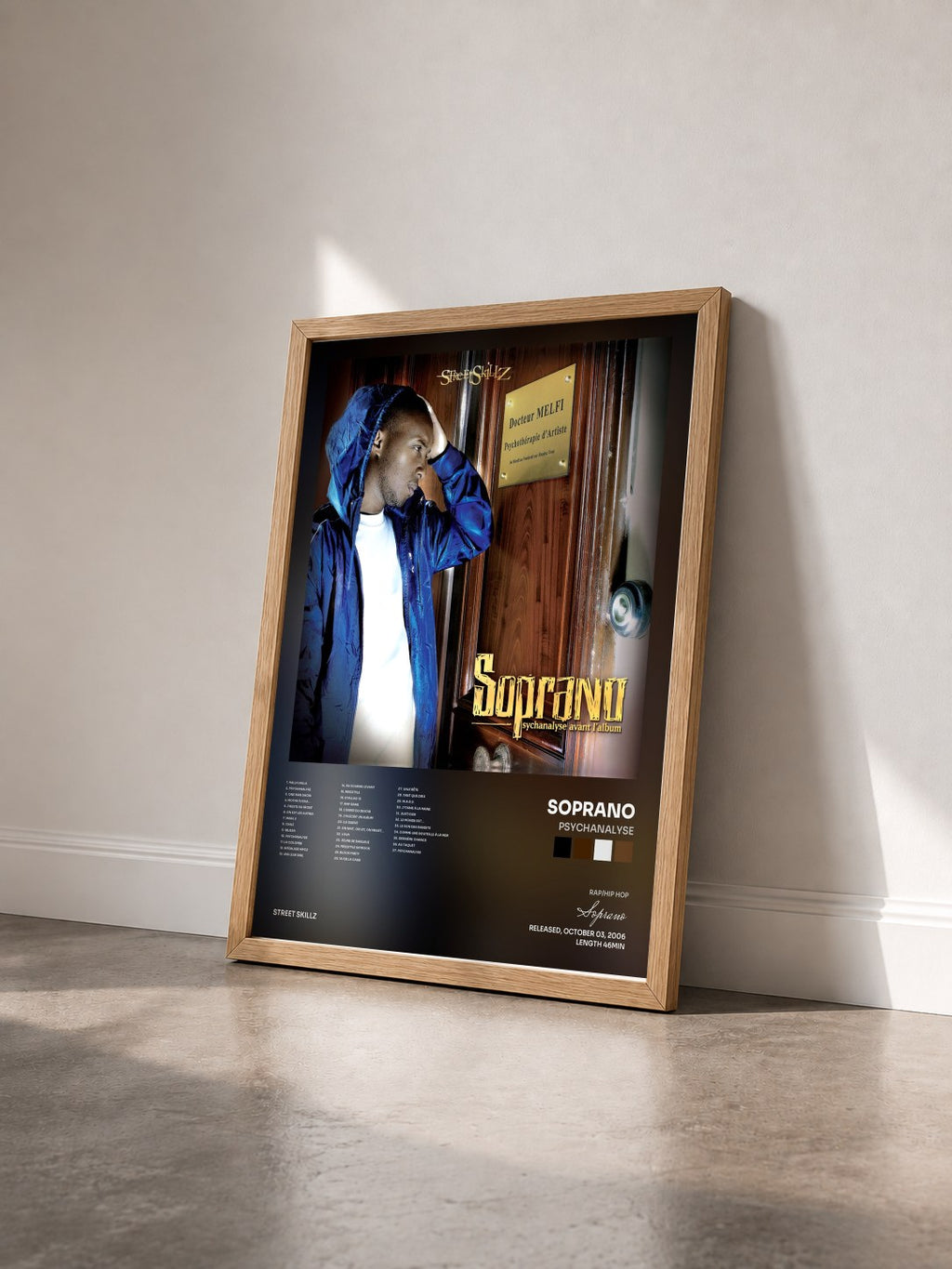 #bois Tableau de l'album Psychanalyse de Soprano vu de trois quarts, cadre en bois brut