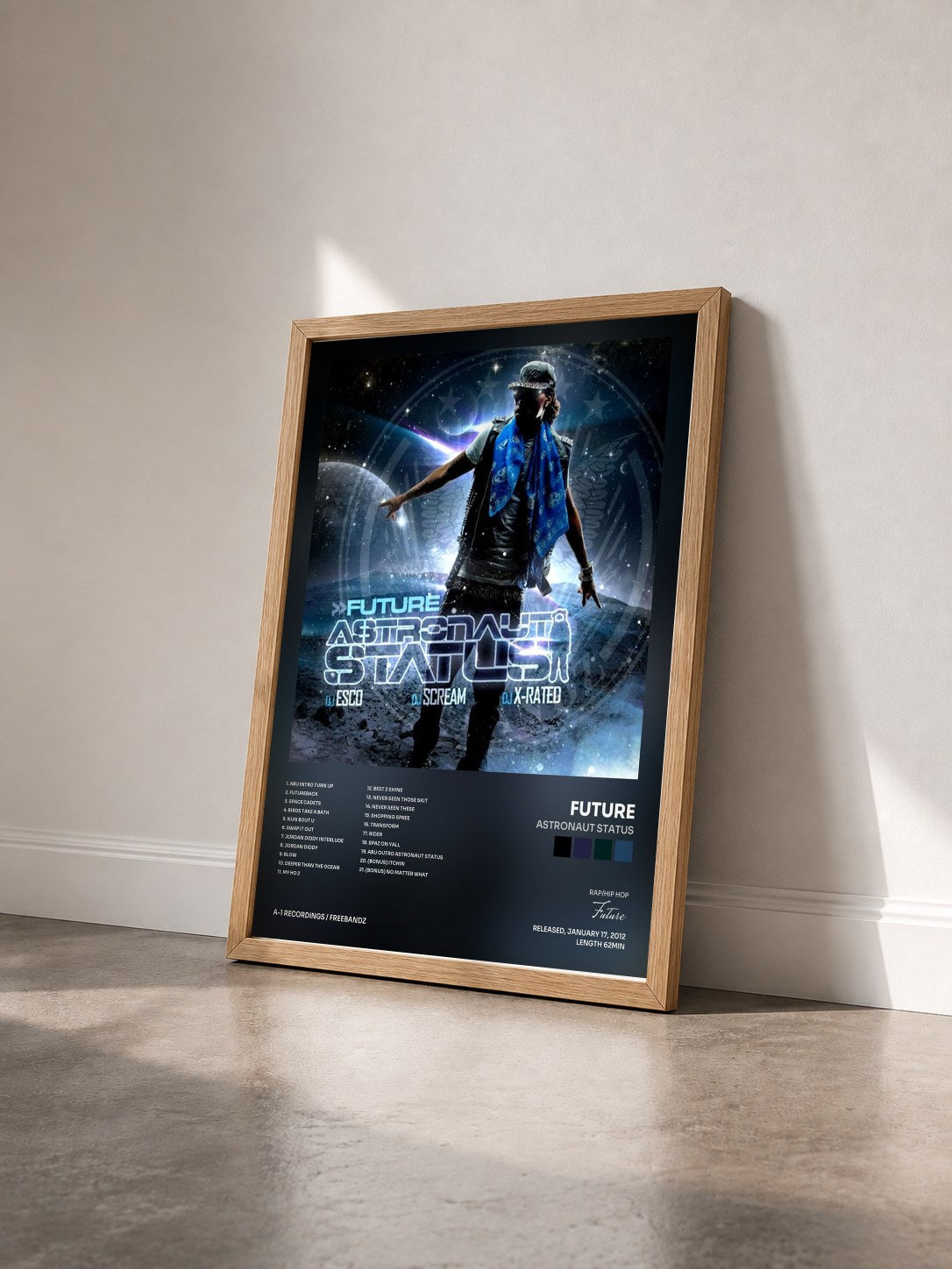 #bois Tableau de l'album Astronaut Status de Future vu de trois quarts, cadre en bois brut