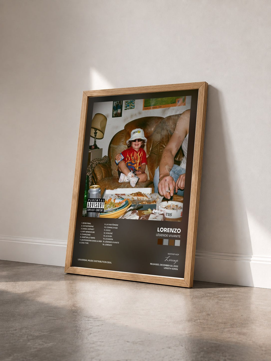 #bois Tableau de l'album Légende Vivante de Lorenzo vu de trois quarts, cadre en bois brut