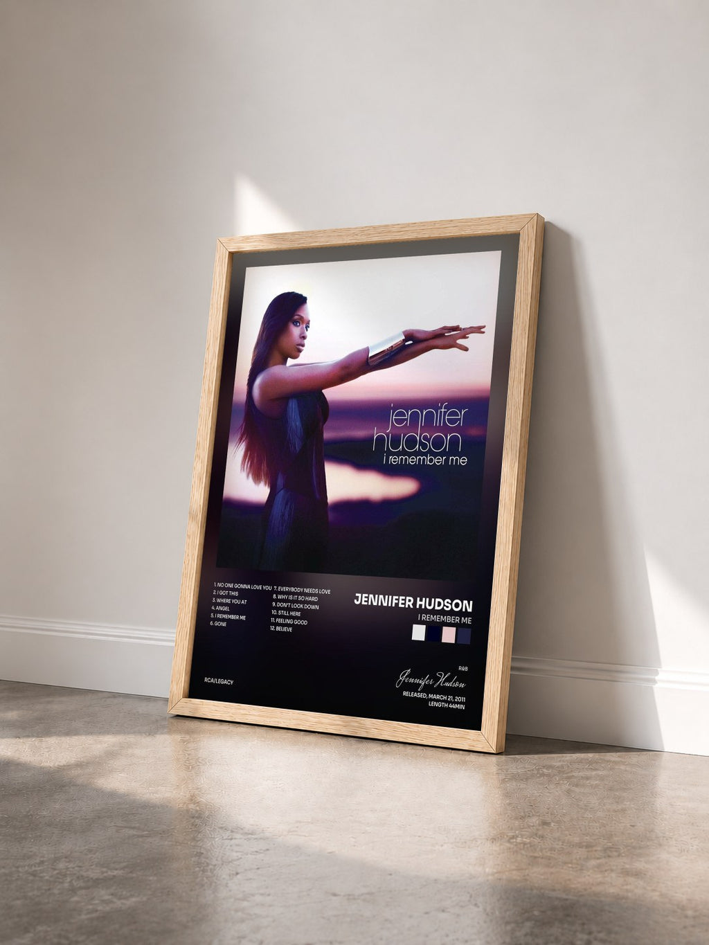 #bois Tableau de l'album I Remember Me de Jennifer Hudson vu de trois quarts, cadre en bois brut