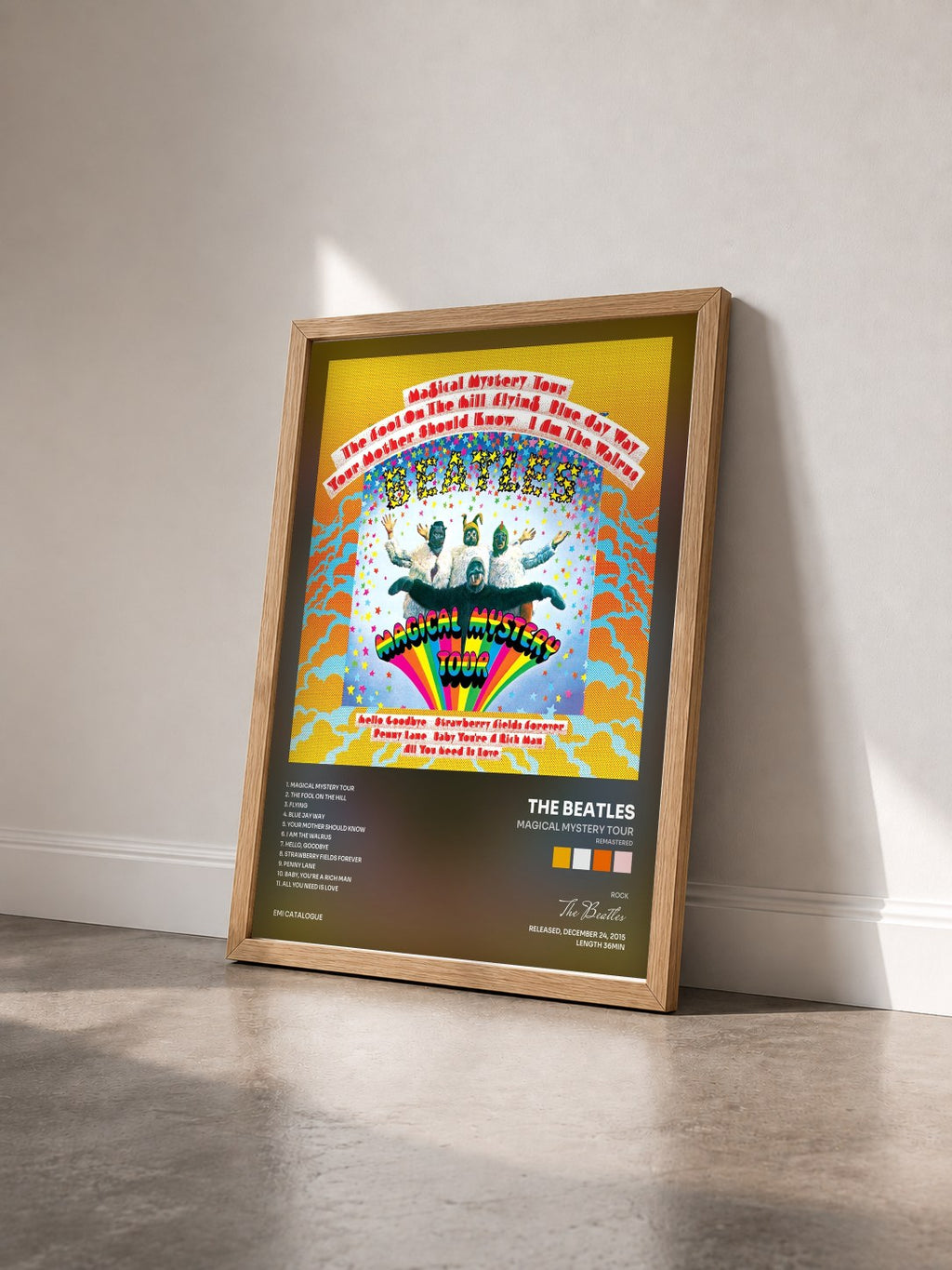 #bois Tableau de l'album Magical Mystery Tour (Remastered) de The Beatles vu de trois quarts, cadre en bois brut