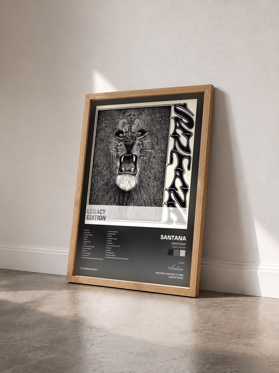 #bois Tableau de l'album Santana (Legacy Edition) de Santana vu de trois quarts, cadre en bois brut