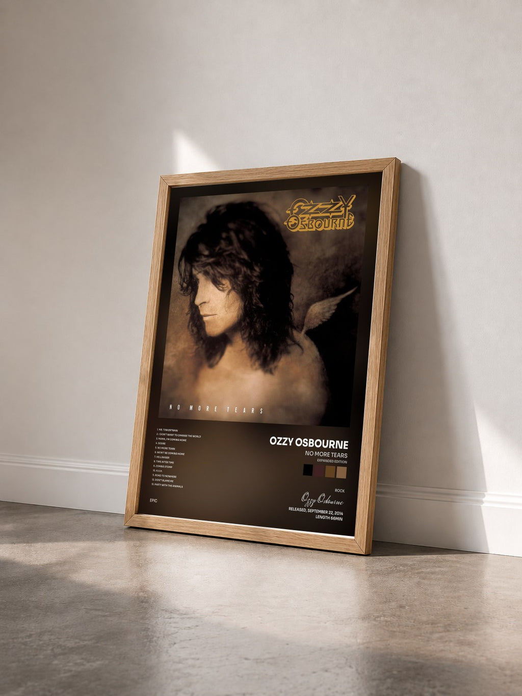 #bois Tableau de l'album No More Tears (Expanded Edition) de Ozzy Osbourne vu de trois quarts, cadre en bois brut