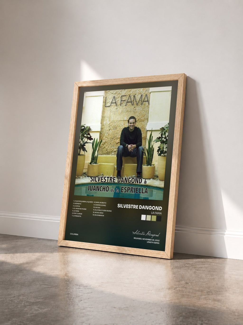#bois Tableau de l'album La Fama de Silvestre Dangond vu de trois quarts, cadre en bois brut