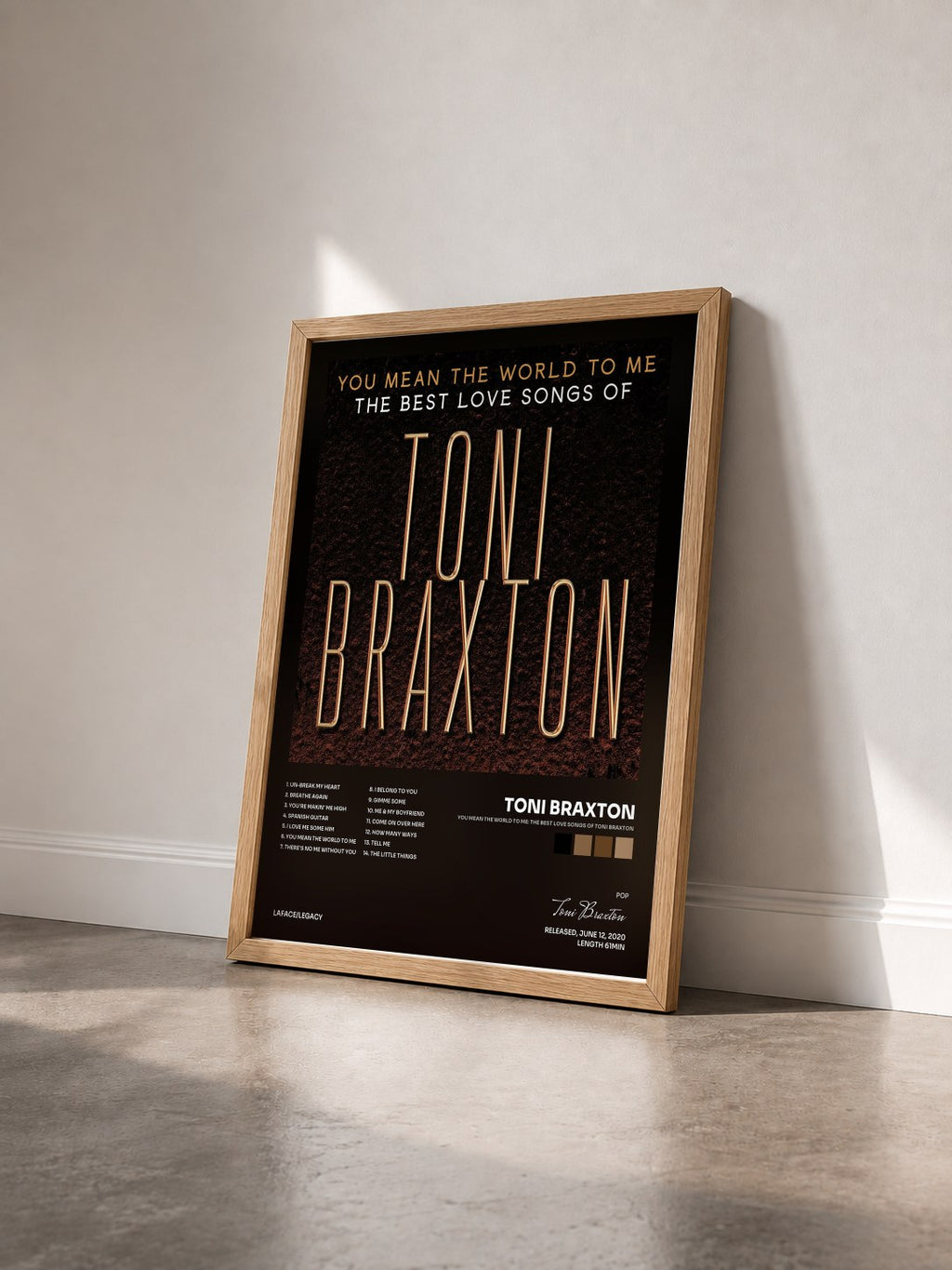 #bois Tableau de l'album You Mean the World to Me: The Best Love Songs of Toni Braxton de Toni Braxton vu de trois quarts, cadre en bois brut