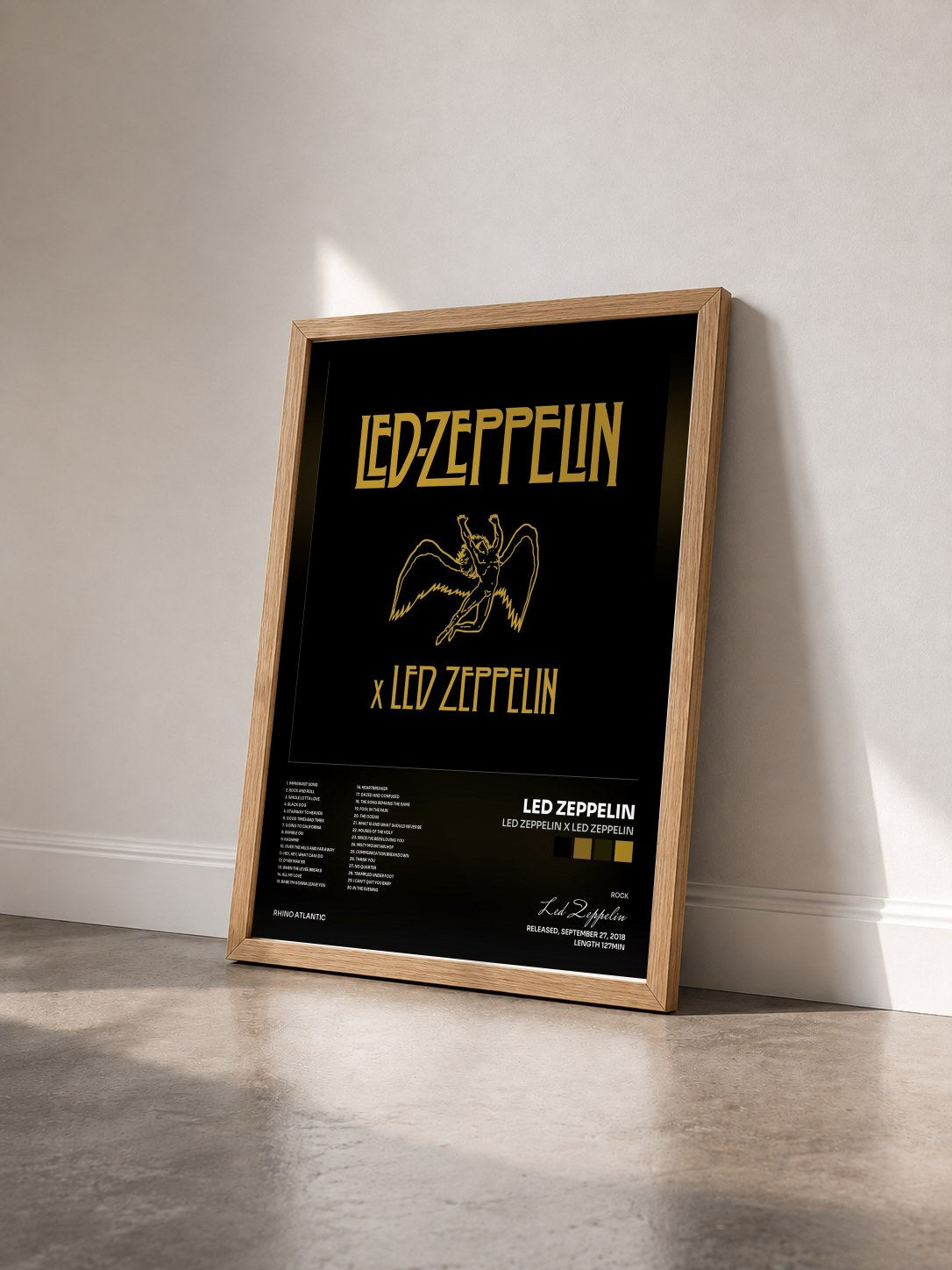 #bois Tableau de l'album Led Zeppelin x Led Zeppelin de Led Zeppelin vu de trois quarts, cadre en bois brut