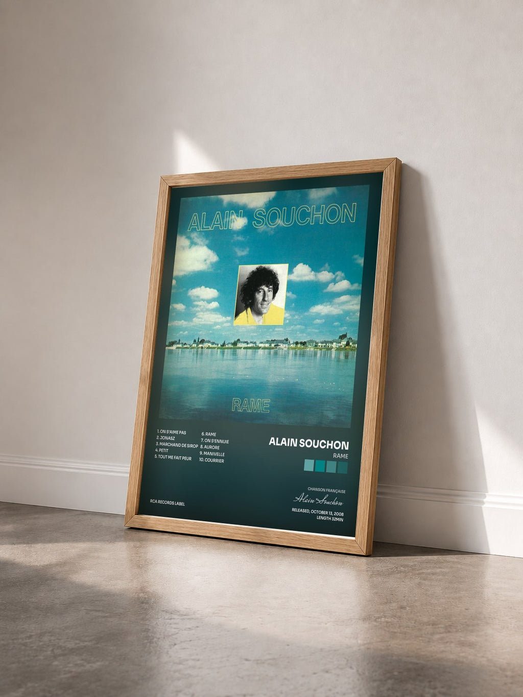 #bois Tableau de l'album Rame de Alain Souchon vu de trois quarts, cadre en bois brut