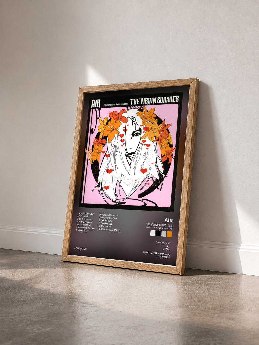 #bois Tableau de l'album The Virgin Suicides (Original Motion Picture Score) de Air vu de trois quarts, cadre en bois brut