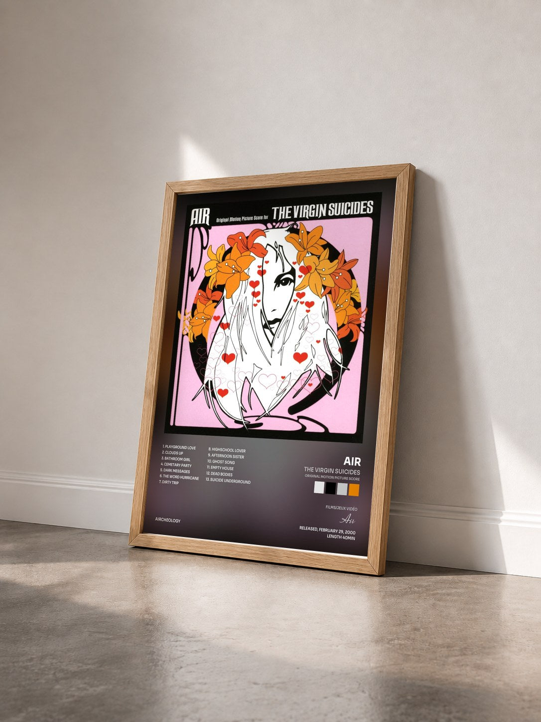 #bois Tableau de l'album The Virgin Suicides (Original Motion Picture Score) de Air vu de trois quarts, cadre en bois brut