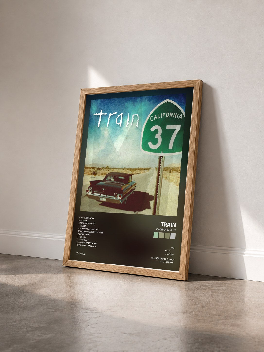 #bois Tableau de l'album California 37 de Train vu de trois quarts, cadre en bois brut