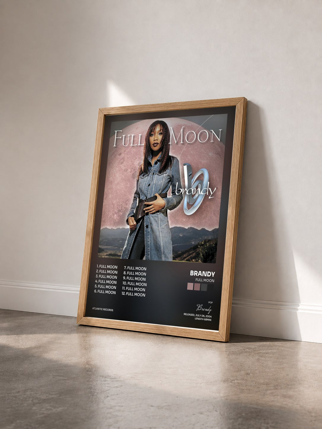 #bois Tableau de l'album Full Moon de Brandy vu de trois quarts, cadre en bois brut