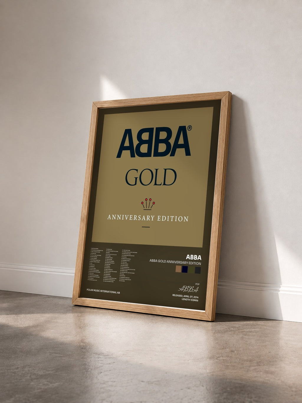 #bois Tableau de l'album Abba Gold Anniversary Edition de ABBA vu de trois quarts, cadre en bois brut