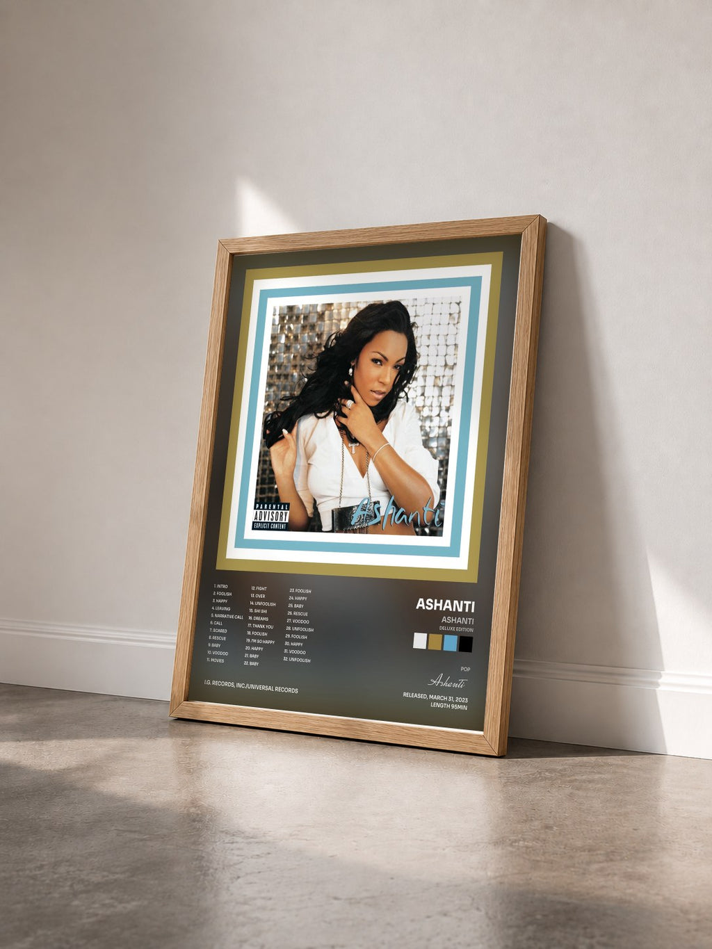 #bois Tableau de l'album Ashanti (Deluxe Edition) de Ashanti vu de trois quarts, cadre en bois brut