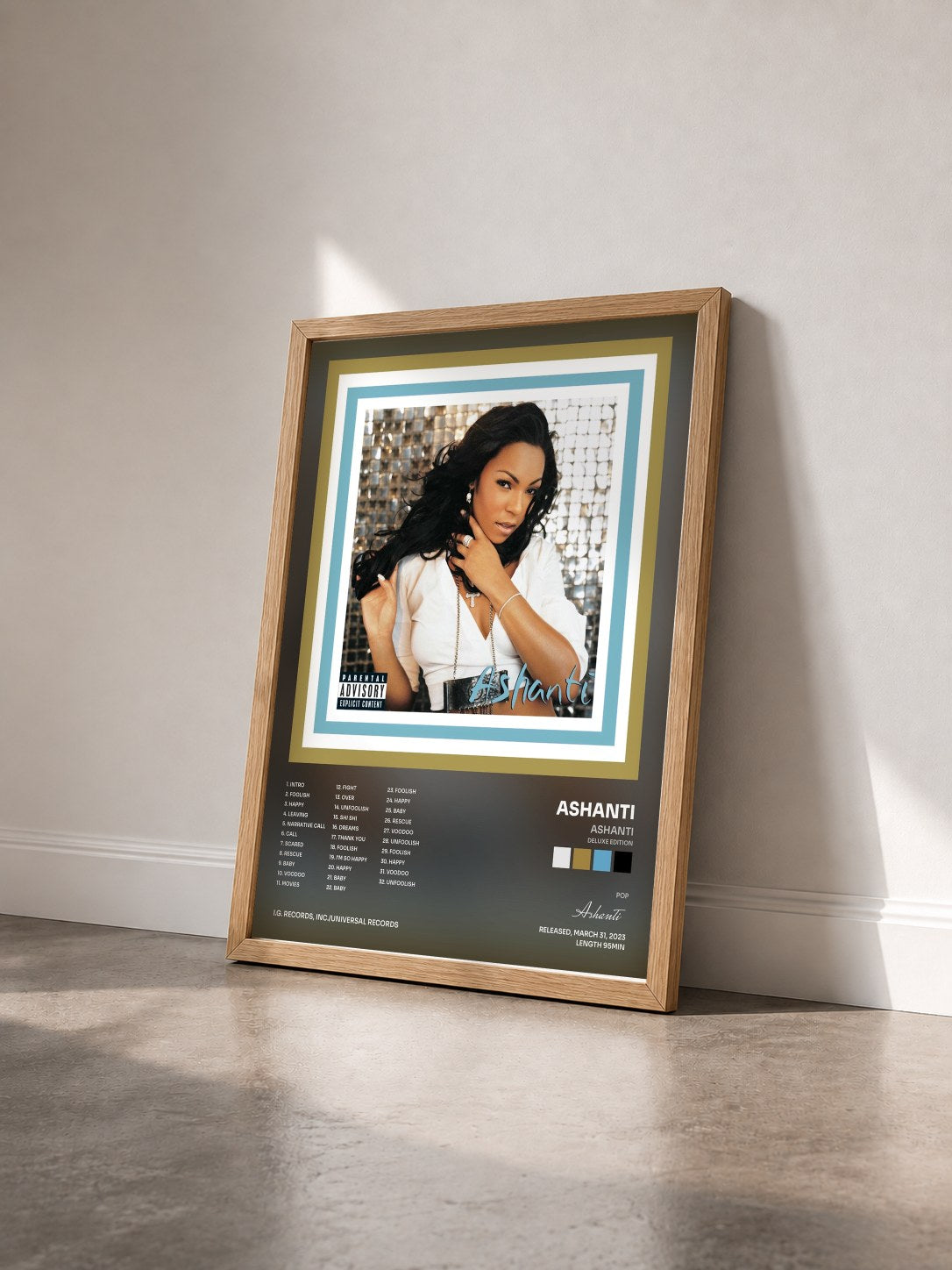 #bois Tableau de l'album Ashanti (Deluxe Edition) de Ashanti vu de trois quarts, cadre en bois brut