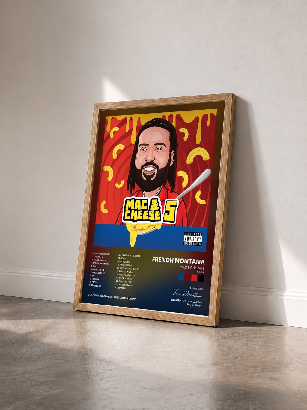 #bois Tableau de l'album Mac & Cheese 5 (Deluxe) de French Montana vu de trois quarts, cadre en bois brut