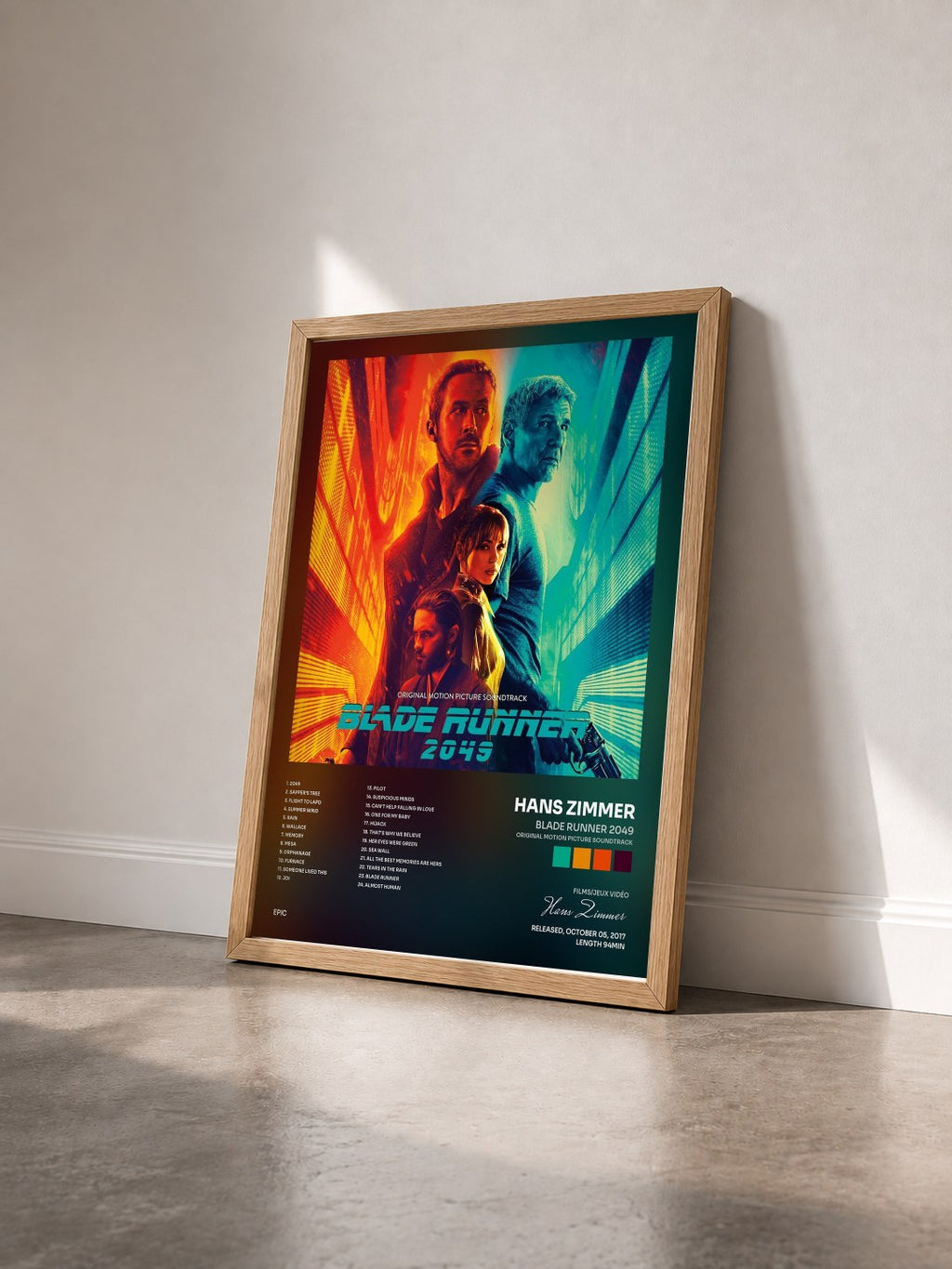 #bois Tableau de l'album Blade Runner 2049 (Original Motion Picture Soundtrack) de Hans Zimmer vu de trois quarts, cadre en bois brut