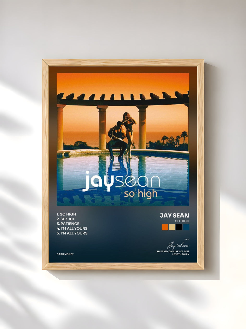 #bois Tableau de l'album So High de Jay Sean, cadre en bois brut, imprimé et encadré en France