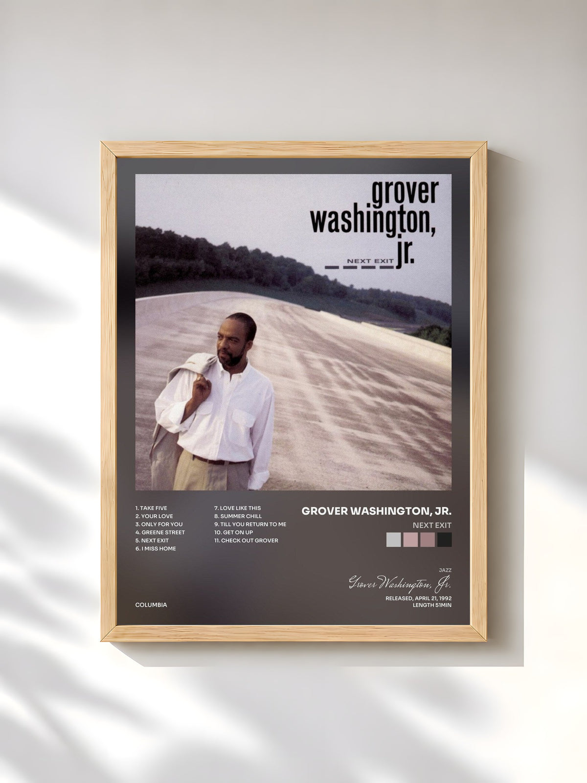 #bois Tableau de l'album Next Exit de Grover Washington, Jr., cadre en bois brut, imprimé et encadré en France