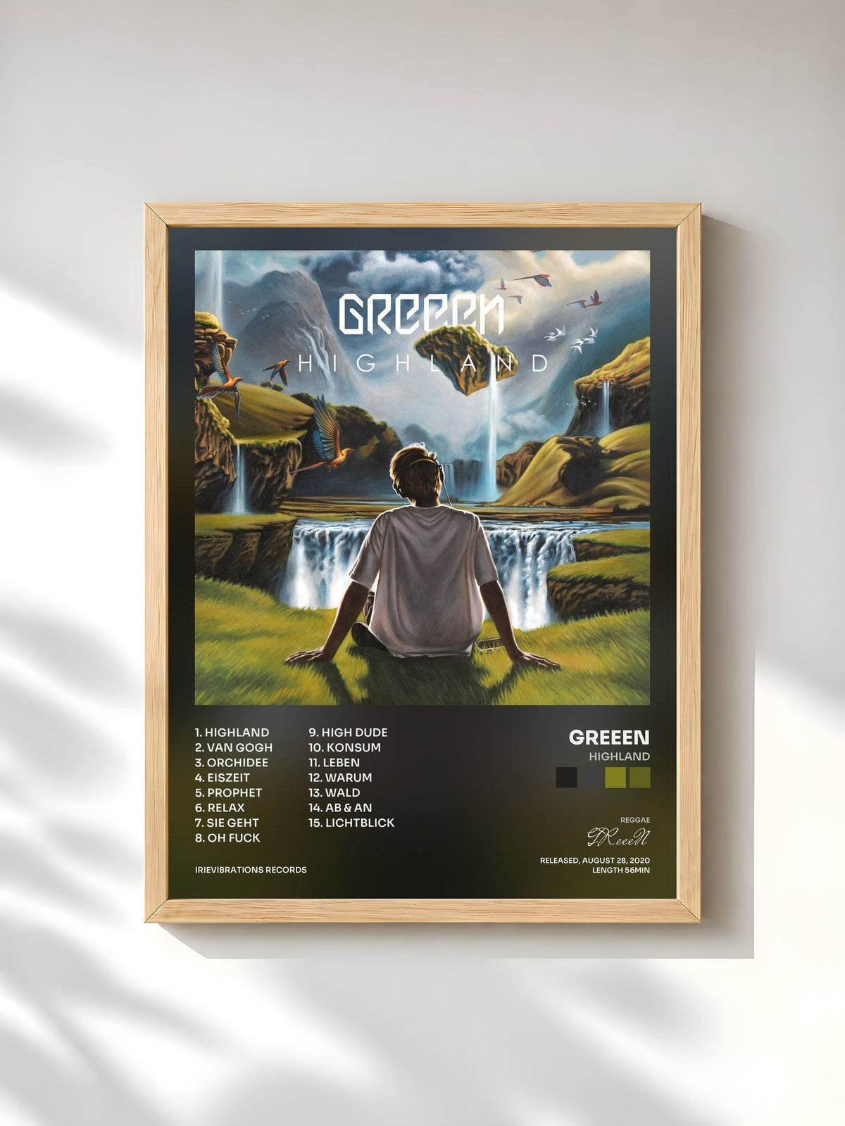 #bois Tableau de l'album Highland de GReeeN, cadre en bois brut, imprimé et encadré en France
