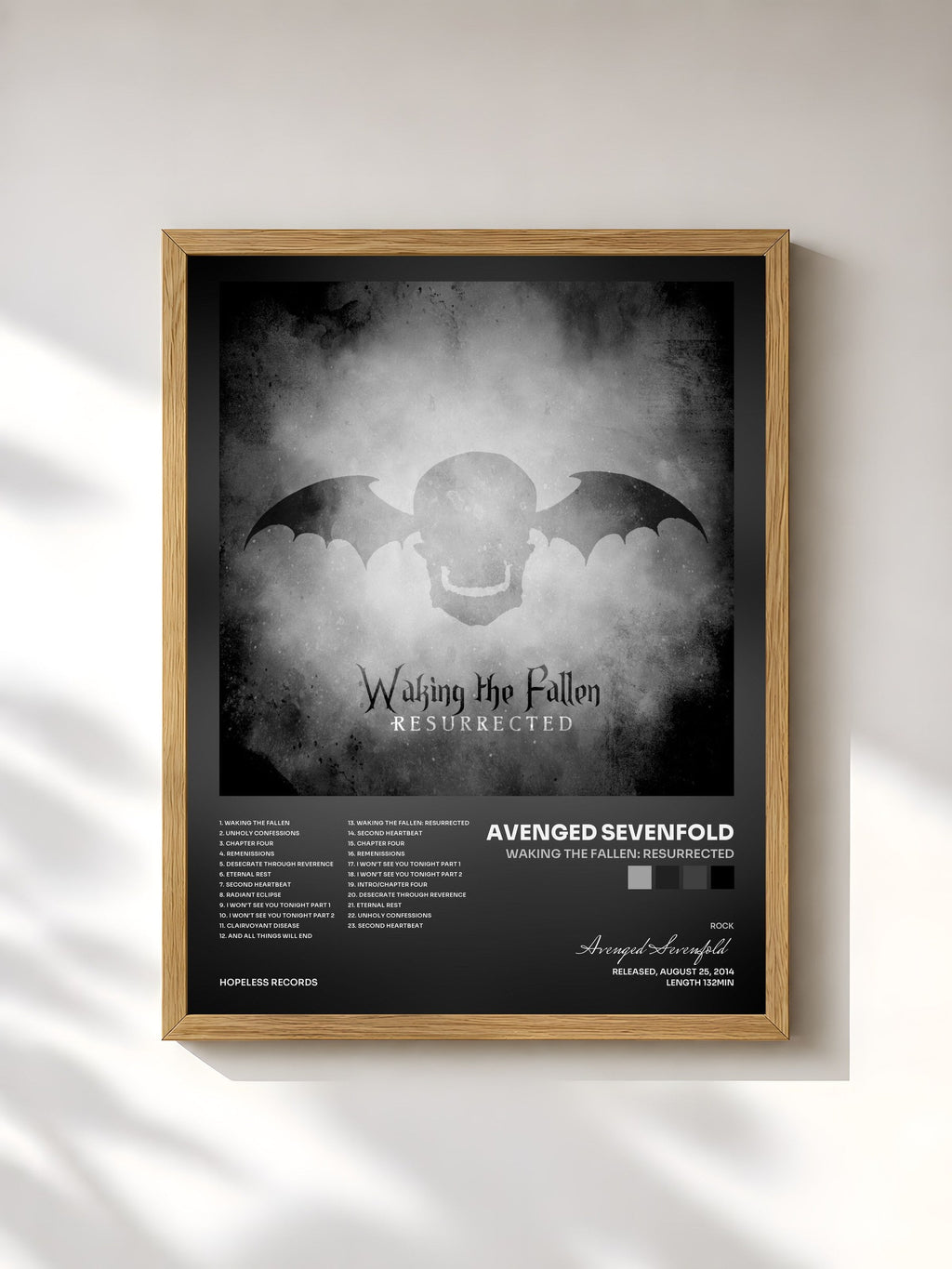 #bois Tableau de l'album Waking The Fallen: Resurrected de Avenged Sevenfold, cadre en bois brut, imprimé et encadré en France