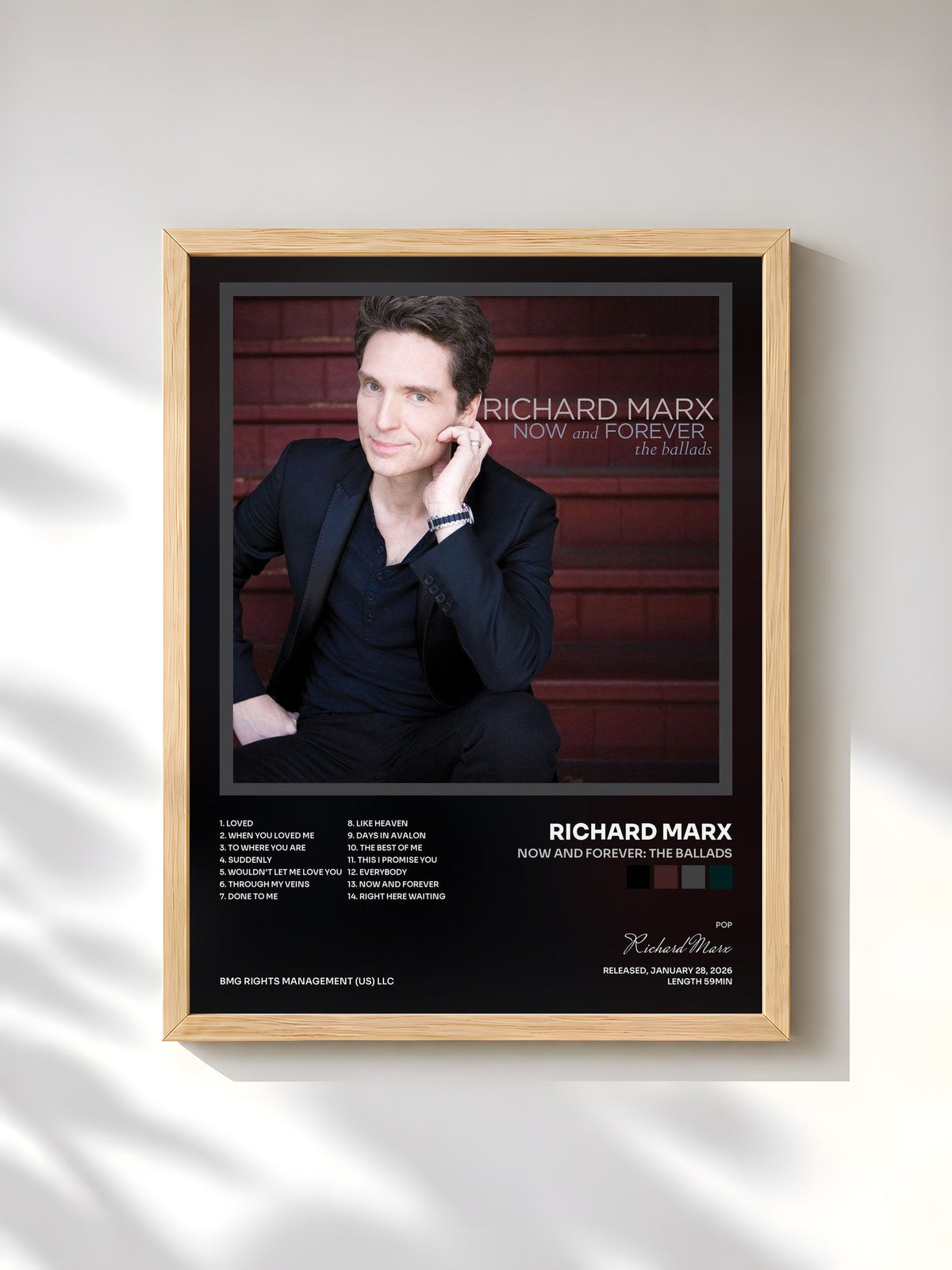 #bois Tableau de l'album Now and Forever: The Ballads de Richard Marx, cadre en bois brut, imprimé et encadré en France
