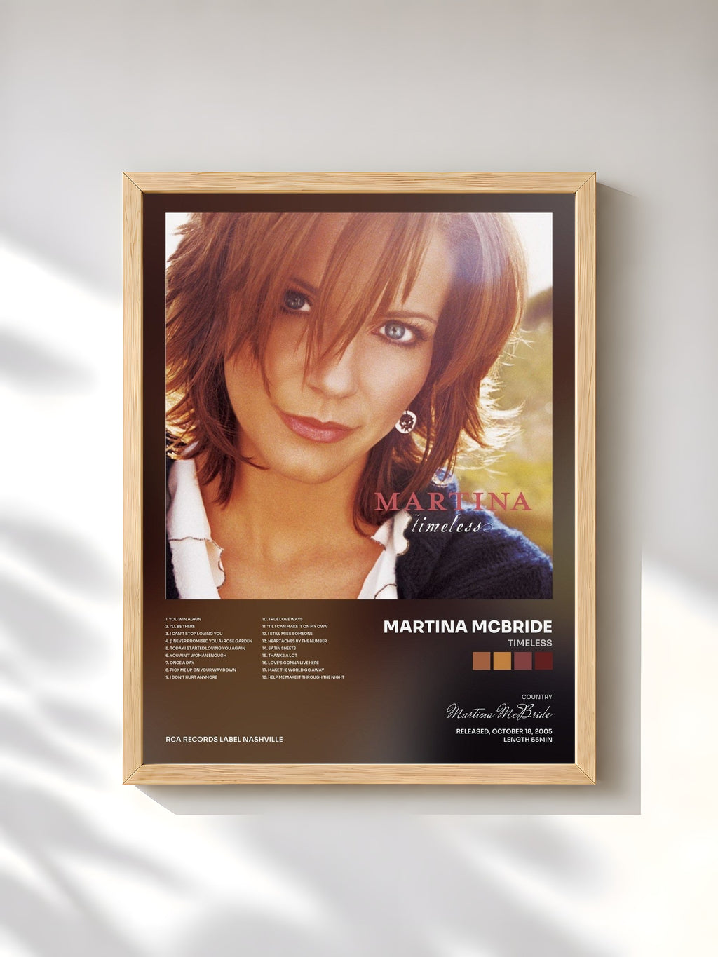 #bois Tableau de l'album Timeless de Martina McBride, cadre en bois brut, imprimé et encadré en France