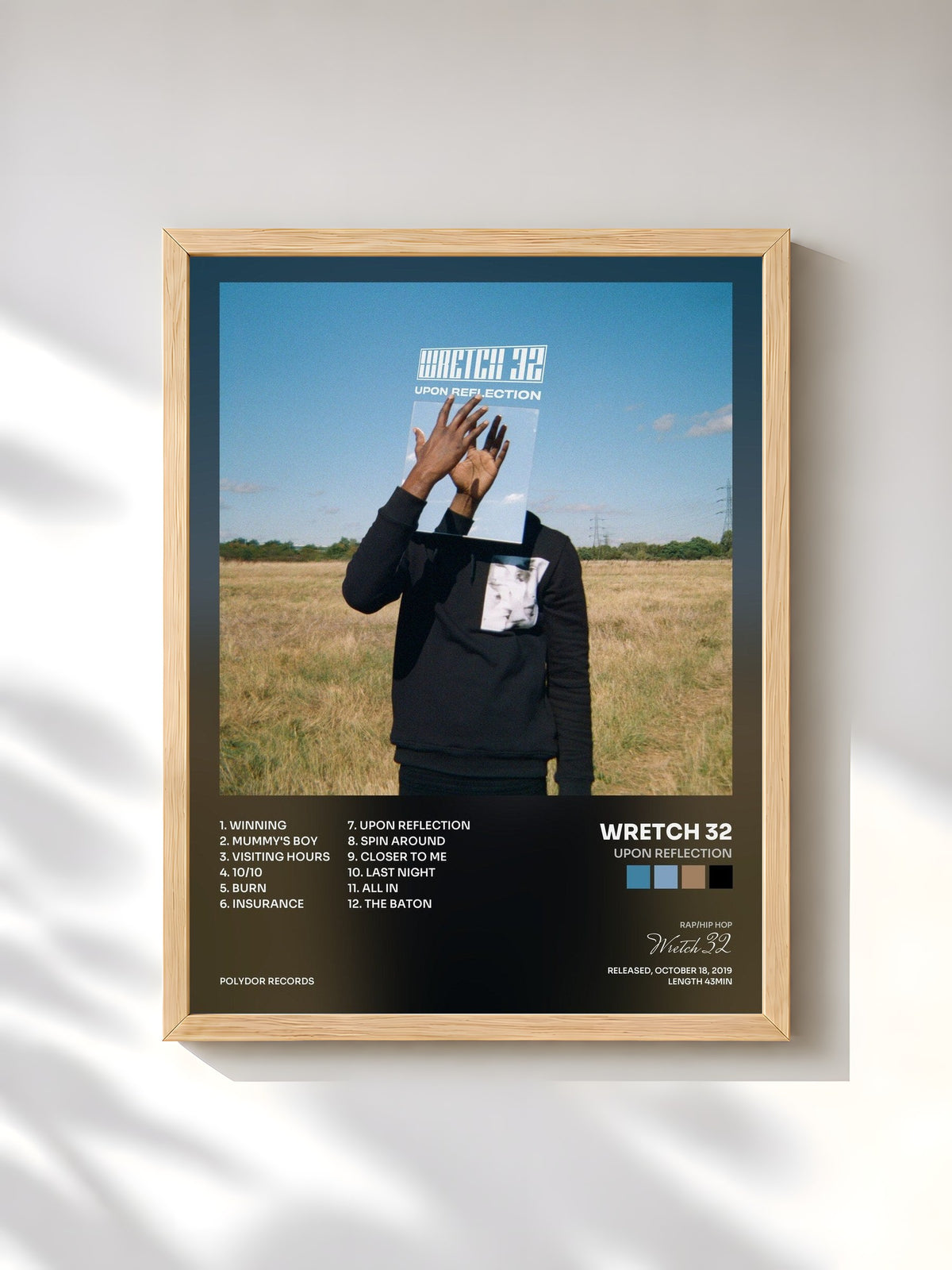 #bois Tableau de l'album Upon Reflection de Wretch 32, cadre en bois brut, imprimé et encadré en France