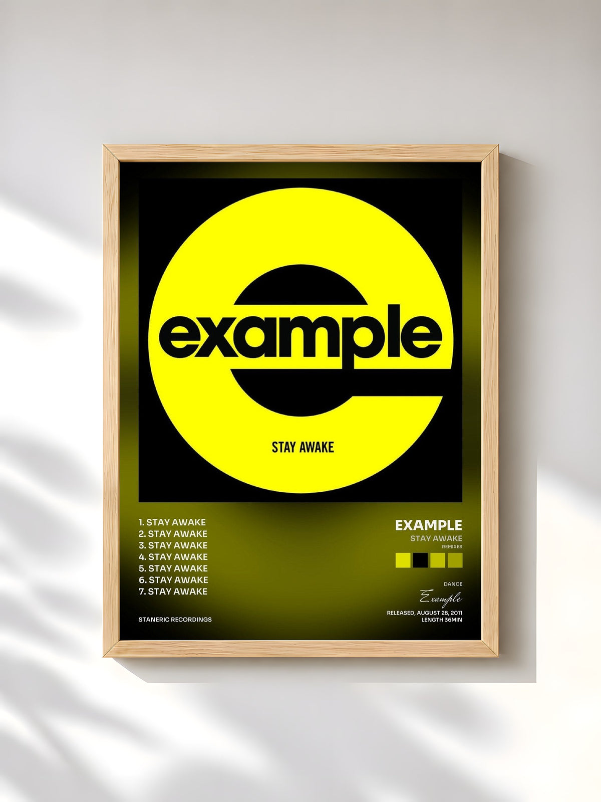 #bois Tableau de l'album Stay Awake (Remixes) de Example, cadre en bois brut, imprimé et encadré en France