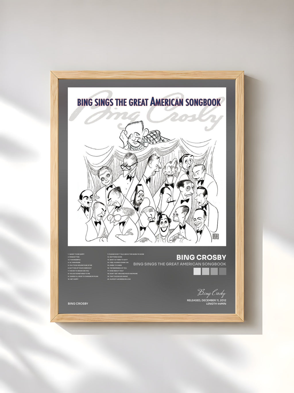 #bois Tableau de l'album Bing Sings The Great American Songbook de Bing Crosby, cadre en bois brut, imprimé et encadré en France