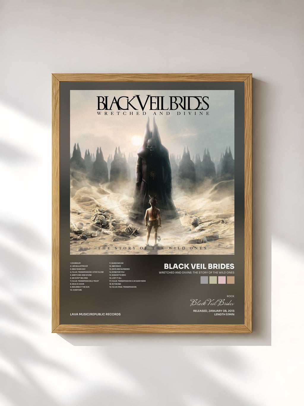 #bois Tableau de l'album Wretched And Divine: The Story Of The Wild Ones de Black Veil Brides, cadre en bois brut, imprimé et encadré en France