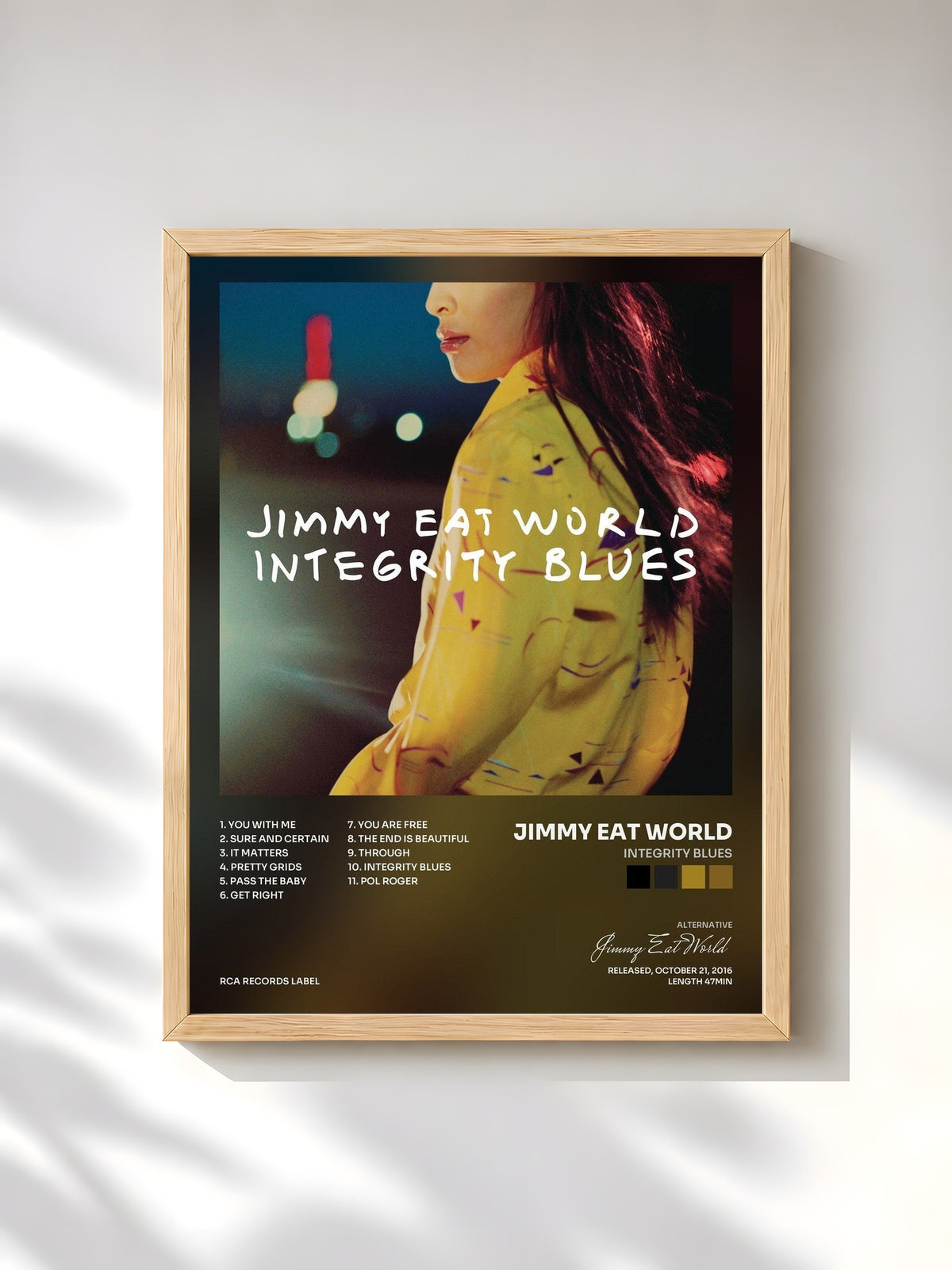#bois Tableau de l'album Integrity Blues de Jimmy Eat World, cadre en bois brut, imprimé et encadré en France