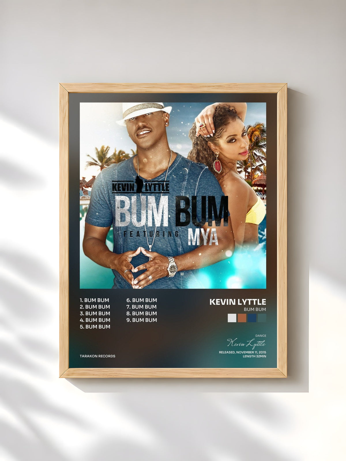 #bois Tableau de l'album Bum Bum de Kevin Lyttle, cadre en bois brut, imprimé et encadré en France