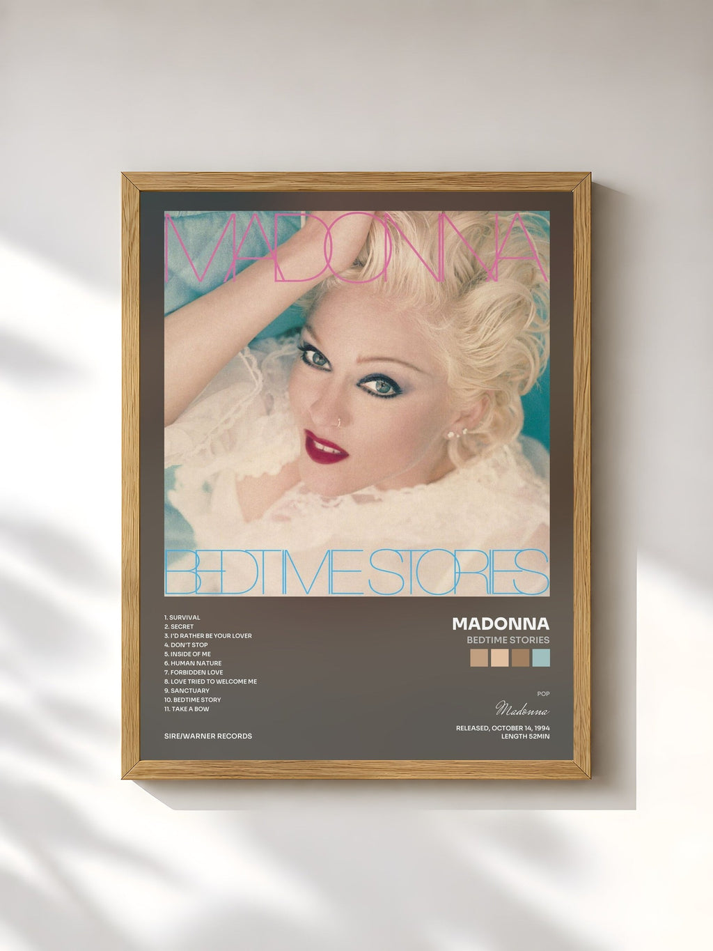 #bois Tableau de l'album Bedtime Stories de Madonna, cadre en bois brut, imprimé et encadré en France