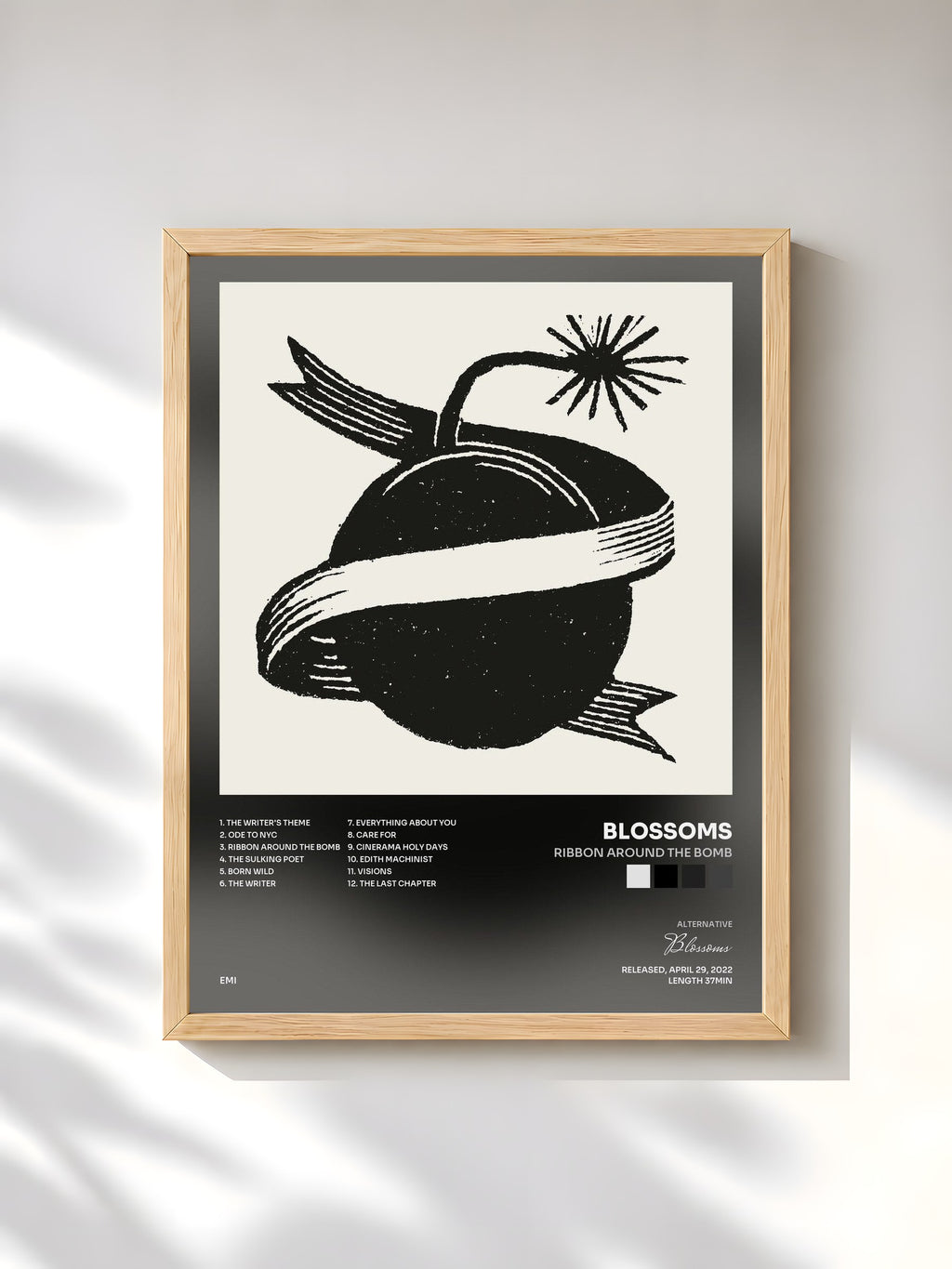 #bois Tableau de l'album Ribbon Around The Bomb de Blossoms, cadre en bois brut, imprimé et encadré en France