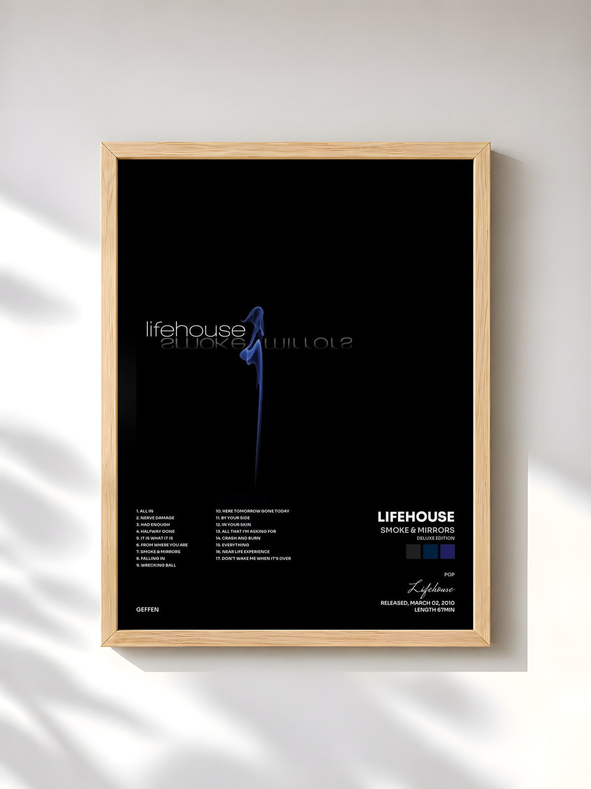 #bois Tableau de l'album Smoke & Mirrors (Deluxe Edition) de Lifehouse, cadre en bois brut, imprimé et encadré en France