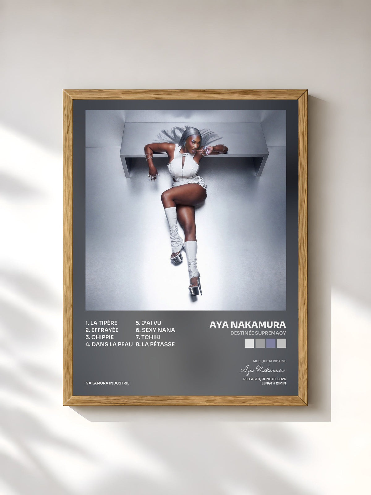 #bois Tableau de l'album Destinée Supremacy de Aya Nakamura, cadre en bois brut, imprimé et encadré en France